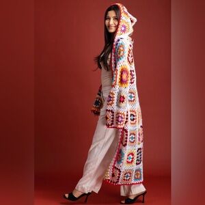 SAACHI Multicolor Crochet Cardigan HOODED GRANNY SQUARE CROCHET KIMONO